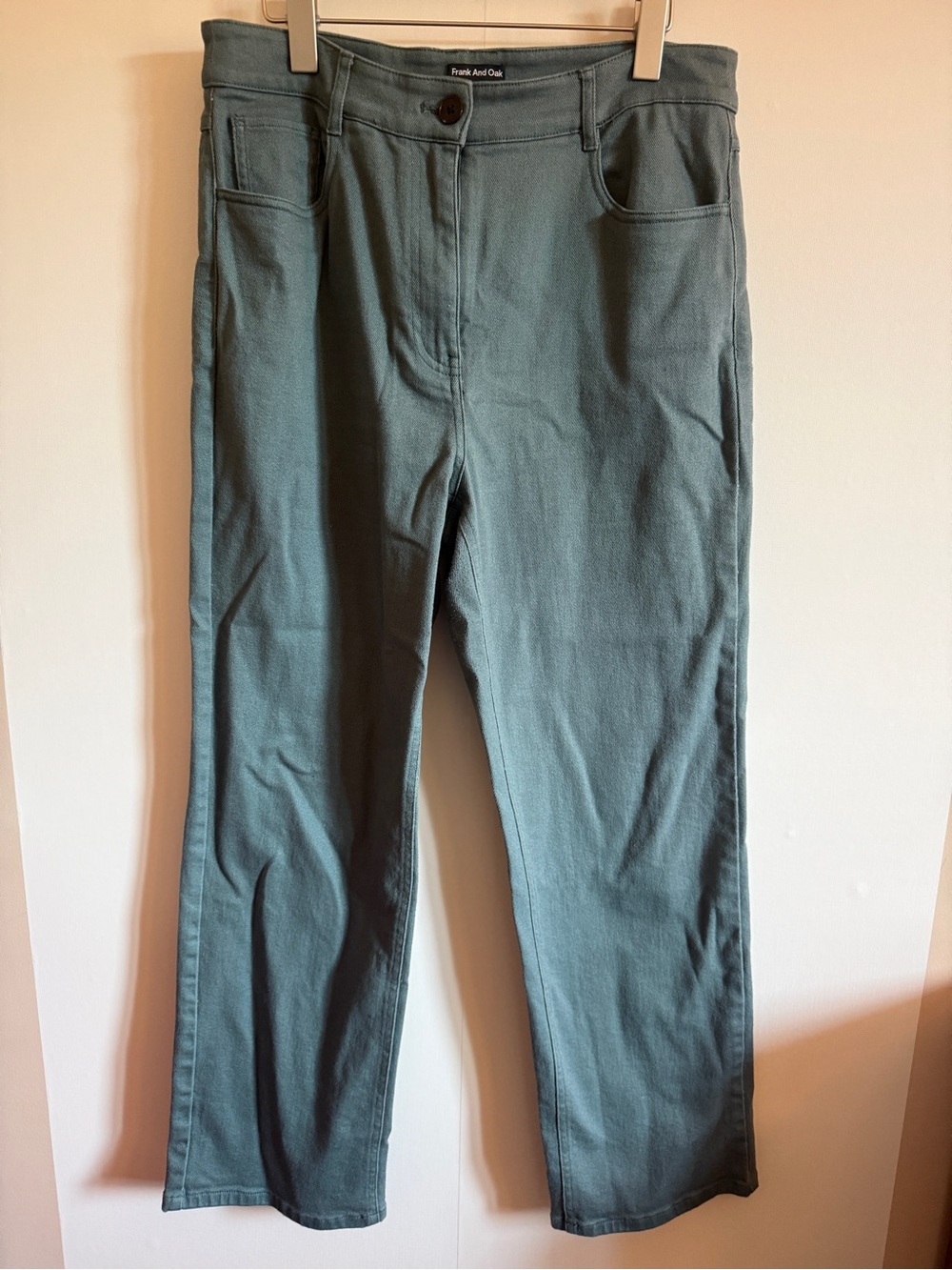 Frank And Oak Green Straight Leg Pants Size 12 Casual Workwear High Rise - Picture 1 of 5